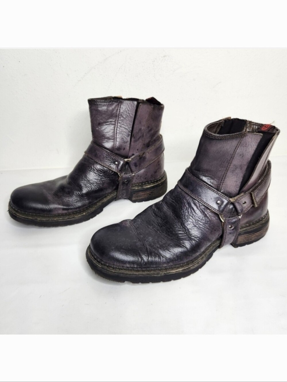 BED STU Harness Boots Mens 11 Ankle Moto Biker Distressed Leather Slip On Goth